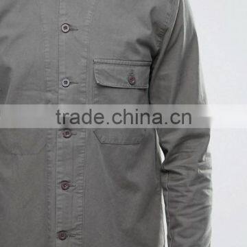 Latest Design Embroidered Logo Long Sleeve Chest Pocket Mens 100% Cotton Soft Broadcloth Casual Dark Grey Solid Shirts photo-3