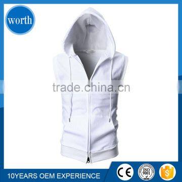 2017 Slim Fit Mens Hoodies Sleeveless Zip-up Hooded Vest With Zipper Trim photo-2