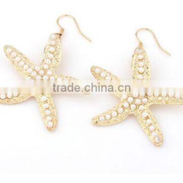Pearl Paved Starfish Dangle Earring High Quality Gold Starfish Dangle Earrings Sea Theme Earring Jewelry photo-2