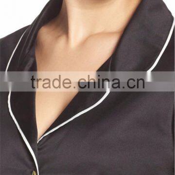 Women Plain Long Pajamas Set Black Satin Blank Pyjama Set Long Sleeve With Long Pants Nightwear photo-5