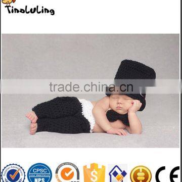 Newborn Baby Photography Props Soft Handmade Crochet Knit Cute Cap And Pants Set Black