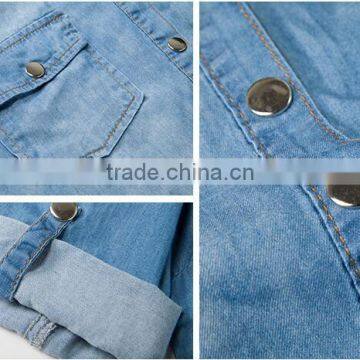 EY1932B Hot Selling Classical Shirt Dress Apparel Fashion Rolled Sleeves Denim Dress photo-5