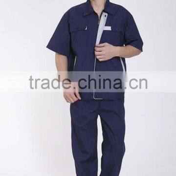 Unisex Blue Polyester Cotton Summer Short Sleeve Work Uniform photo-4
