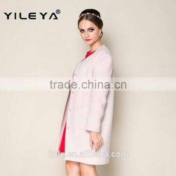 2015 Latest Fashionable o Neck Apricot Plain Style Brand Name Women Winter Coat photo-3