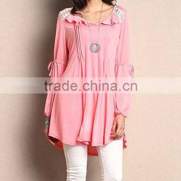 Hot Selling Women Tops With Pink Peasant Tunic Women Outwear Women Clothing GD90426-40