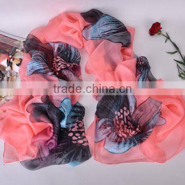 Floral Fashion Logo Design Digital Printed Women Long Scarf Chinese Satin Silk Scarf Custom photo-3