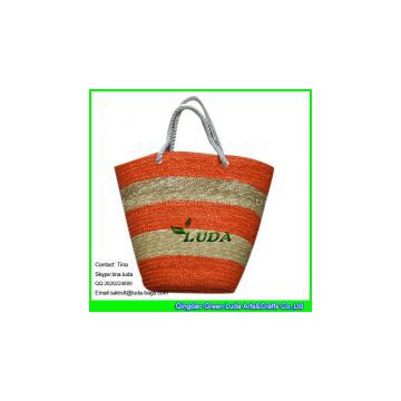 Striped Beach Handbags Rope Handles Wheat Straw Tote Bag