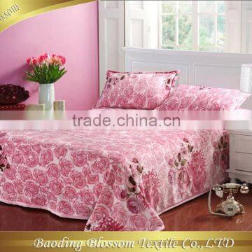 Microfiber Blanket Printed Fleece Blanket HRM Double Ply Bedding Blanket Rose Floral Blankets for Gift