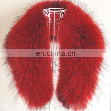 Red color big genuine raccoon fur shawl collar neck warmer for winter