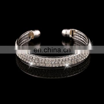 Simple fashion 2 rows of full drilling diamond open Bracelet