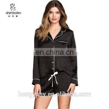 CH337 High Quality Fashion Ladies Long Sleeve Satin Pajama