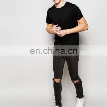 Men Plain Black Cotton Longline T-shirts Cheap photo-3