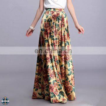 T-SK514 Fancy Women Flowy Flower Printing Maxi Skirt Muslim