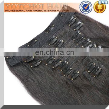 Factory price HIgh quality fast shipping off black 14" silky straight clip in hair extensions