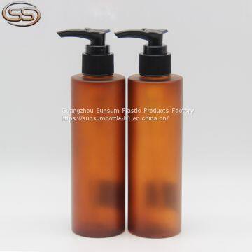 Custom 200ml Amber Frosted Plastic Shampoo Bottle with Lotion Pump