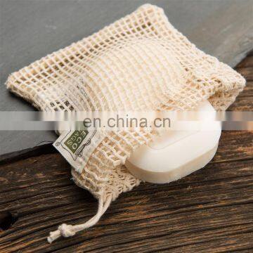 Natural Cotton Soap Bag Drawstring cotton Net Bag