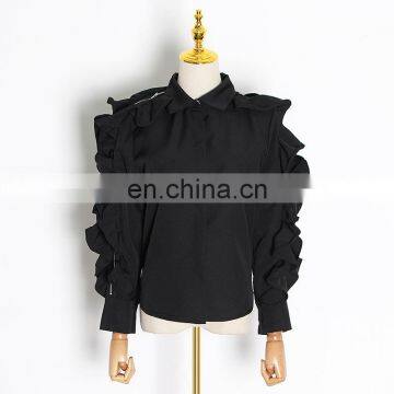 Patchwork Ruffle Women Shirt Clothing Casual Summer Top Chiffon Blouse