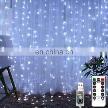3x3m 300 LED 8 Modes LED Window Curtain String Light USB Plug for Bedroom Decorations