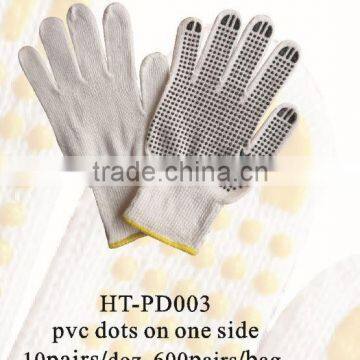 EN388 EN420 pvc dotted natural/bleached white cotton knitted gloves