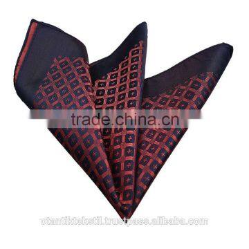 Dark Blue Claret Red Checked Custom Pocket Square, Manufactoring Hankercheif,