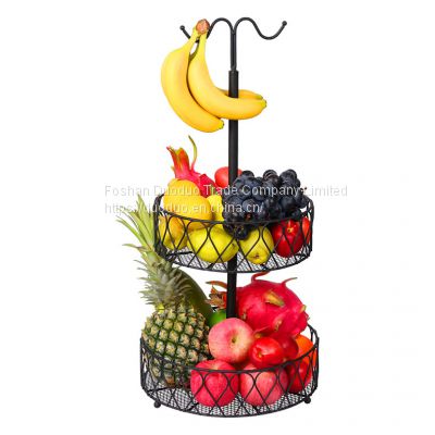 Storage Rack Kitchen Wire Steel Bread Fruit Bowl Stand 2 Tier Metal Fruit Basket