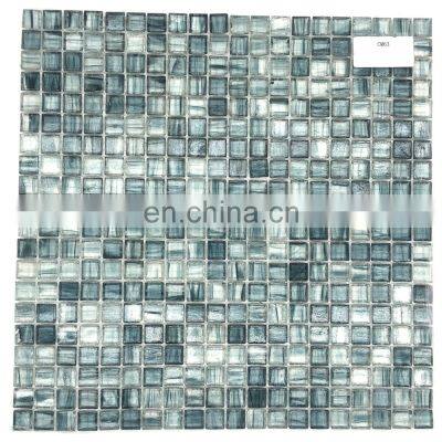 Foshan blue mosaic amber pattern bathroom swimming pool glass mosaic tile H415006