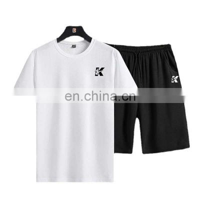 Custom brand men casual sports suit sports jogger plus size round neck t-shirt shorts 2-piece cycling suit S-4XL