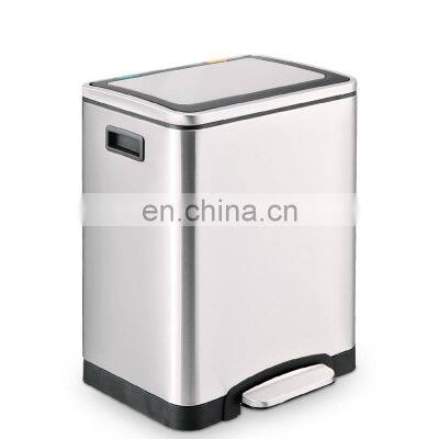 Popular large capacity recycling dustbin waste container stainless steel garbage double trash bin