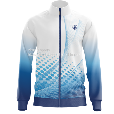 Men's Custom Sublimation Blue and White Jacket With Blue Zipper