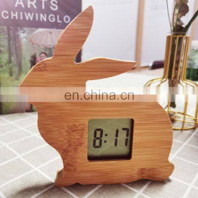 Wholesale Animal Design Rabbit Shape Natural Wooden LED Electronic Digital Alarm Clock photo-2