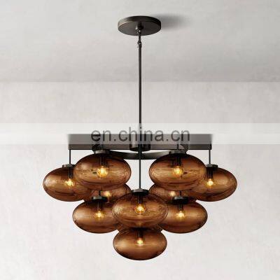 CABRETTE Amber Glass Round Farmhouse Chandelier Dining Room Modern Glass Drop Light Fixture Bedroom Closet Living Room photo-2