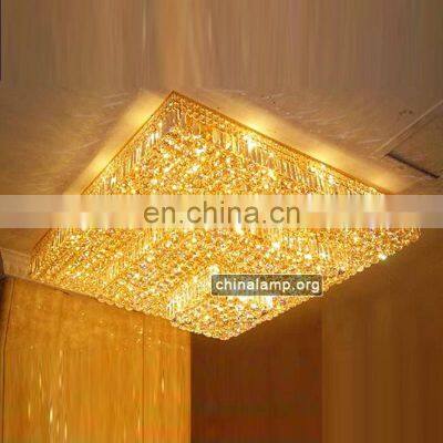 Modern K9 Crystal Gold Flush Mount Pendant Light Fixture Three Tier Square Chandelier for Living Room