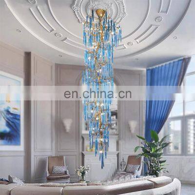 Luxury Stairs Chandelier Modern Gold Crystal Tree Branch Glass Chandelier Lamp