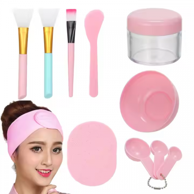 Wholesale Pink 11 in 1 Professional Self Skin Care Tool Kit Mask Brush Spatula Bowl Face Mask Set With Headband Your Own Brand photo-2