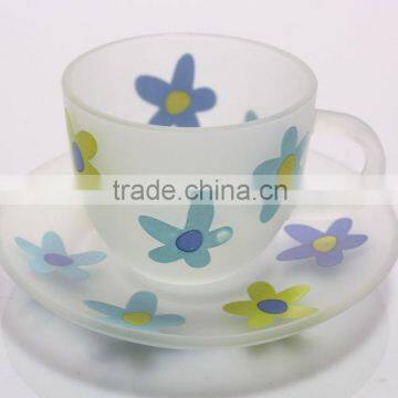 2016 factory outlet Eco-friendly decal glass cup and saucer set