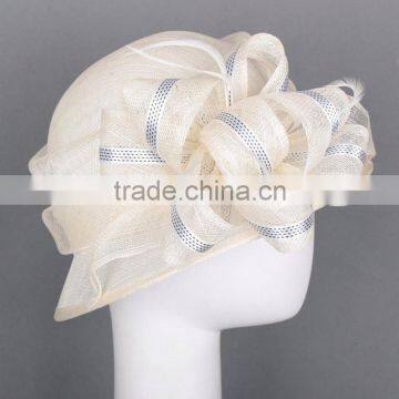 White Sinamay Wedding Hat with Flower Decoration