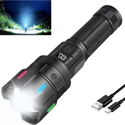 1280LM High Power White Laser Flashlight, Telescopic Zoom Torch With Emergency Power Bank, IP45 Waterproof for Camping