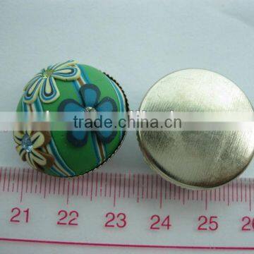 HANDMADE POLY CLAY POLY BUTTON WITH METAL BASE WITH RHINESTONE, HALF DOME SHANK BUTTON 27MM