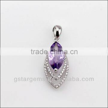 925 Sterling Silver Natural Gemstone Amethyst CZ Pendant Hong Kong Wholesale Jewelry Semi Precious Stone
