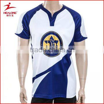 Feeling hand soft polyester embroidery custom rugby t shirt