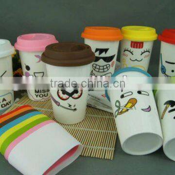 Hot sell existing ceramic travel coffee mug with silicon lid (small order welcome BYTRAVEL-9