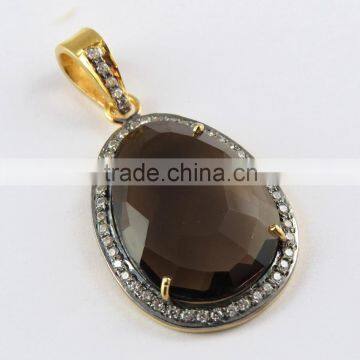 Prong Setting Smoky Quartz & CZ Silver Jewelry, Handmade Silver Jewelry, Wholesale Silver Jewelry