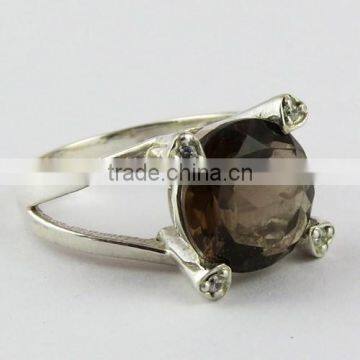 Sensational !! Smoky Quartz & CZ 925 Sterling Silver Ring, Wholesale Silver Jewelry, Silver Jewelry Wholesaler