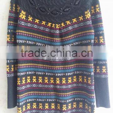 Bear jacaquard knitting wear long girl wool cashmere sweater