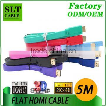 SLT 1.4V Gold plated 5M Flat HDMI Cable full HD 1080P 3D Male to Male Cord for PS3 XBOX HDTV