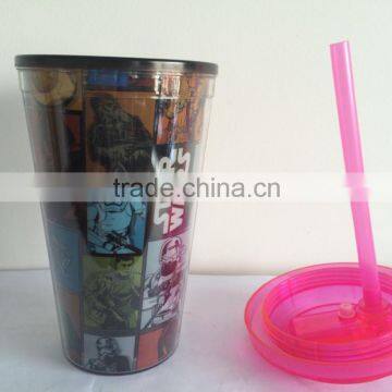 New plastic tumbler with flip-up straw