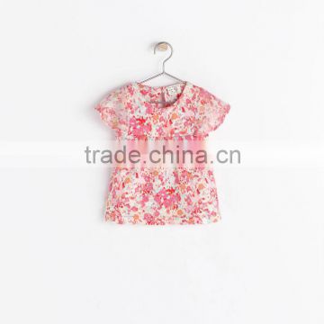 Little girls frill printed cotton blouse