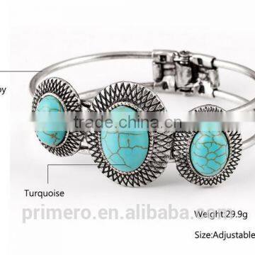 New Hot Vintage Style Tibetan Silver Round Turquoise Bracelet Alloy Bangle Jewelry photo-4