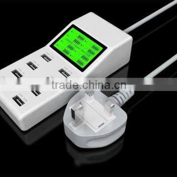 New Brand 8 Port USB Mobile Phone Charger with LCD 5V 9.2A Output UK/EU/US Standard