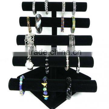 Black Velvet T Bar Acrylic Bracelet Display with 5 tiers